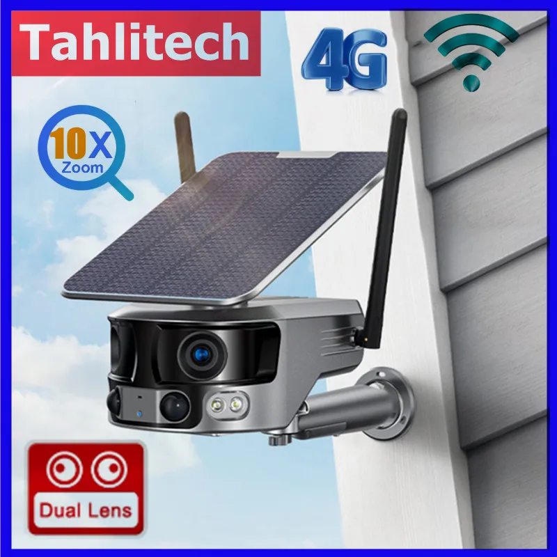 4K 4G Wireless Solar Camera 8MP WiFi Dual Lens Zoom With Solar Panel Humanoid Tracking PTZ Security Camera 128GB SD Card Support