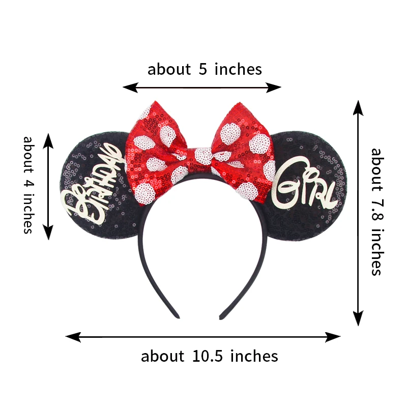 Newest Birthday Mickey Mouse Ears Headband Cartoon Sequins 5"Bow Headwear Girls Children Festival Party DIY Hair Accessories 5
