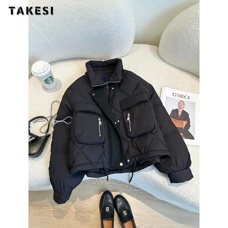 

Американская однобортная парка в стиле ретро, толстая однотонная теплая куртка, зима 2023, Женская Повседневная винтажная верхняя одежда, модное пальто