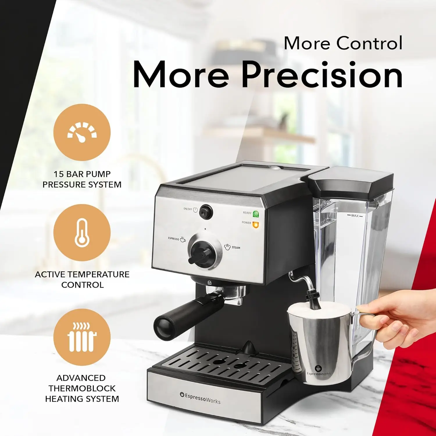 All-In-One Espresso Machine with Milk Frother 7-Piece Set - Maker Includes Grinder, Frothing Pitcher, Cups, Spoon and Tamper 4