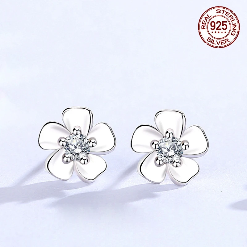 

S925 Flower Stud Earrings Fashion Luxury Simple Style Sterling Silver Jewelry For Women Girlfriend Wife Birthday Valentine Gifts
