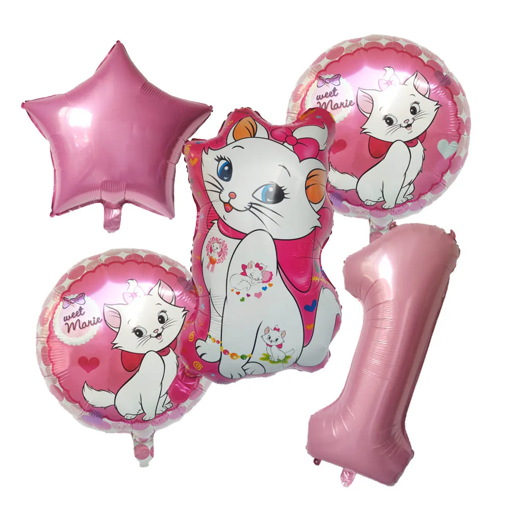 thumbnail image 1 of Juego de globos de Marie Cat de 32 pulgadas con números para niñas, decoración para fiestas de cumpleaños, globos de aluminio de Disney Marie Cat, suministros Globlos, 1 of 5