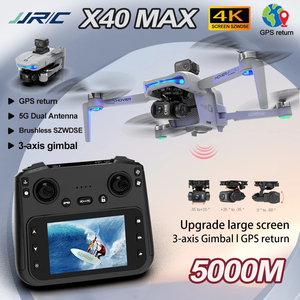 Gros plan sur la nacelle 3 axes du drone X40 PRO, montrant la caméra 8K HD et son objectif lumineux.