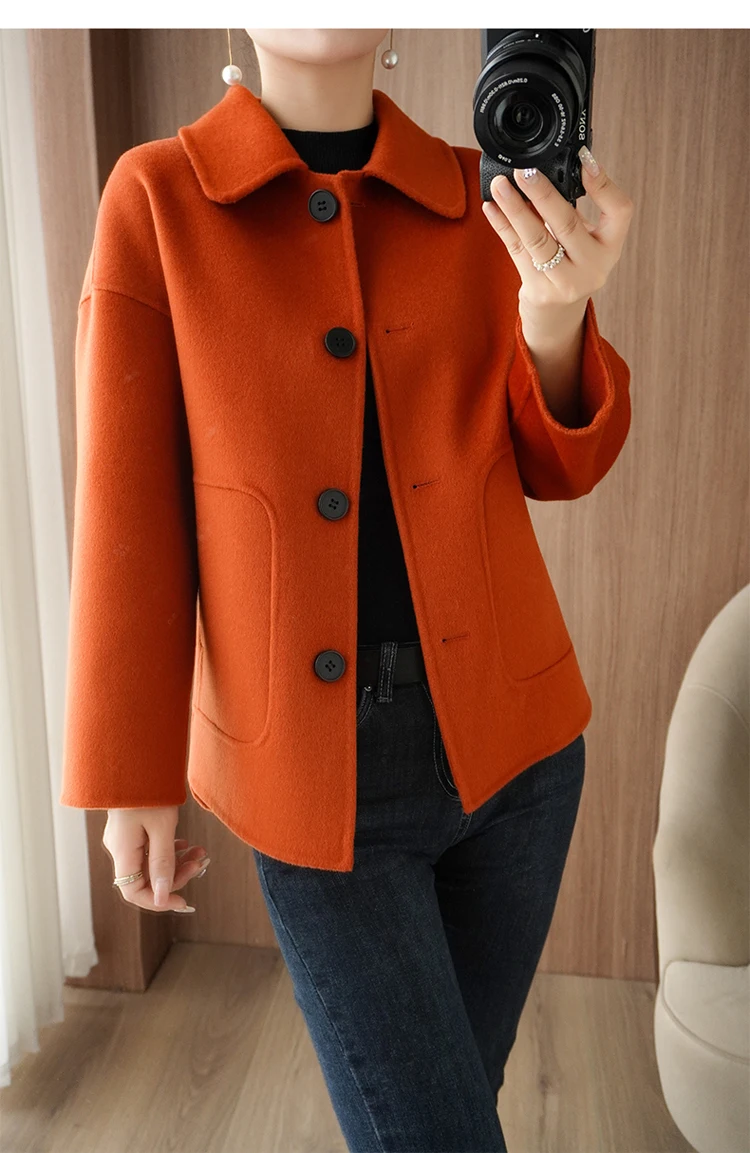 100% Pure Wool Woolen Overcoat Women's Short Korean Style Loose Double-Sided Woolen Coat Small Outer Wear Cashmere Thick