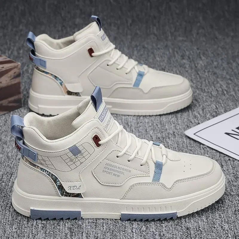 

Men's shoes new breathable high top shoes, men's trend versatile small white shoes, thick soled sports and casual board shoes