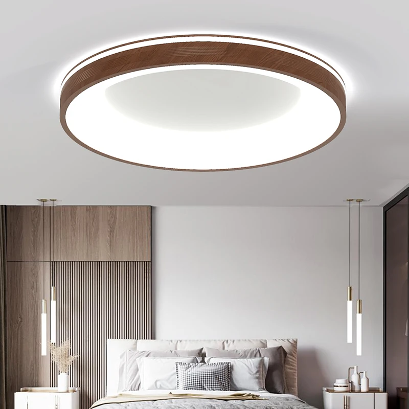 Modern LED Wood Grain Ceiling Light Circular Large-sized Minimalist Lighting  Living Room Bedroom Balcony Nordic Home Light