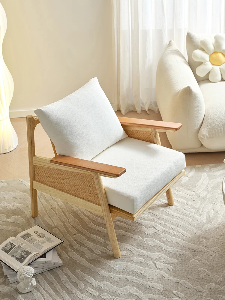 

Japanese style solid wood sofa chair, small unit balcony lounge chair, simple single person armchair