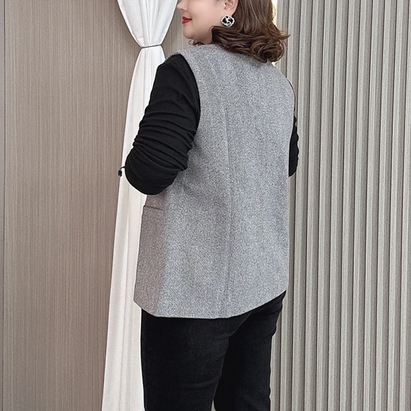 Woolen Vest Coat Women New Fall New Plus Size Fashion Slim Double Breasted Suit Waistcoat 2423
