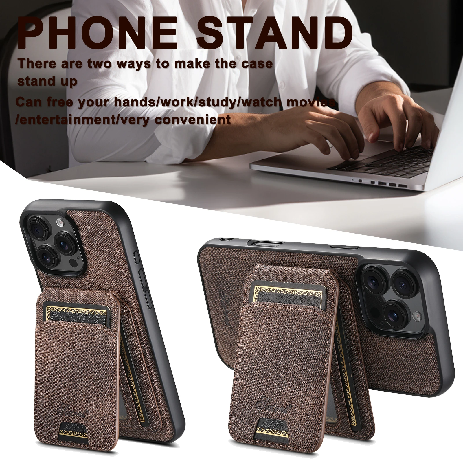 Magnetic 2-in-1 Card Holder Wallet Leather Phone Case Compatible with MagSafe Wireless Charging for iPhone 16ProMax 15Plus 14 13 4