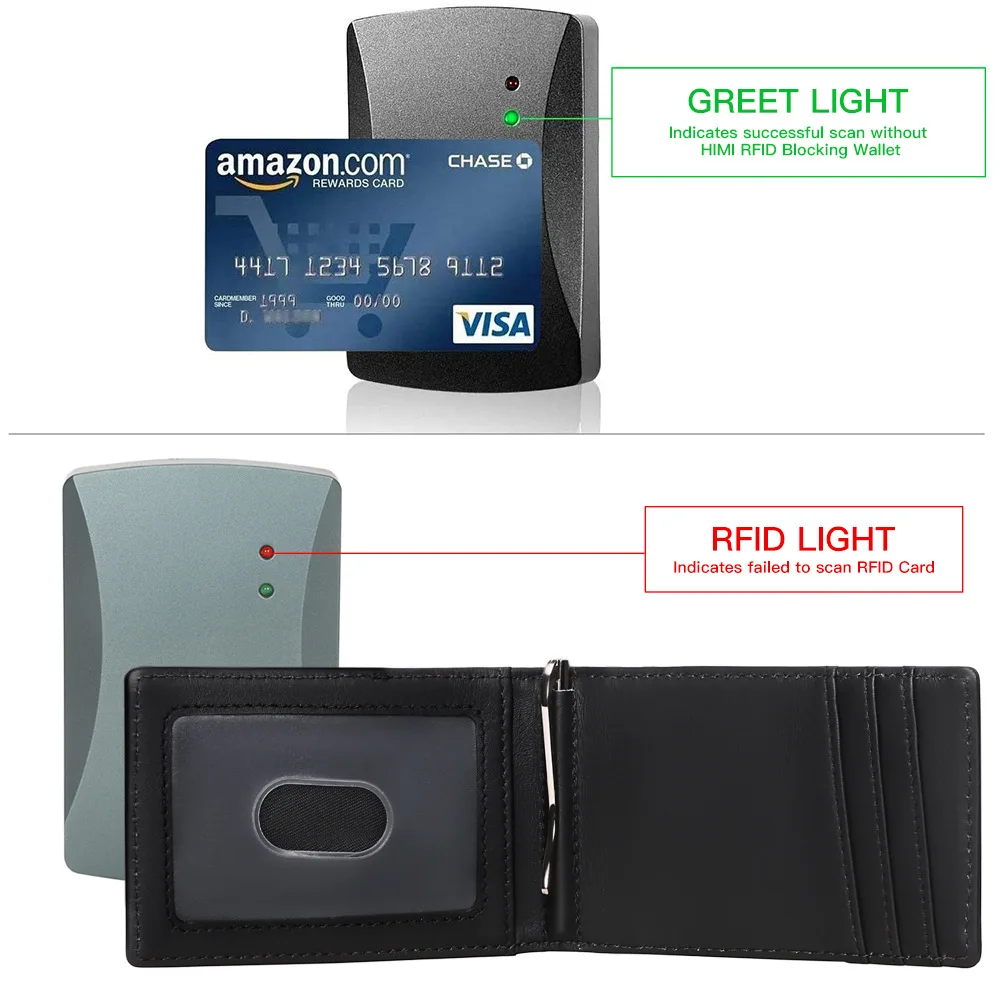 Genuine Leather Mens Wallet with money clip Slim with Metal Clips Money Holder Billfold with Money Clip 4
