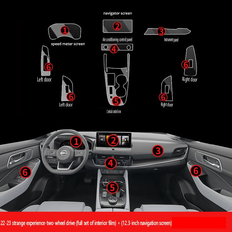 

For Nissan X-Trail XTrail 2022-2023 TPU Transparent Film Interior Sticker Center Console Gear Navigator AC Door Car Accessories