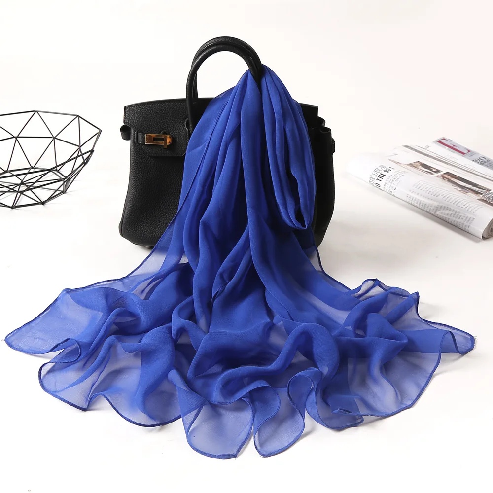 Fashion Four Seasons Women Plain Color Thin Soft Beach Thin Silky Georgette Scarf Shawls Long Wraps Beach Sunscreen Hijab 6
