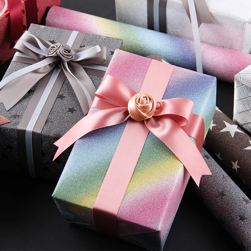 5개 무지개 색 포장지 - 50×70cm, 크리스마스, 생일, 파티 - 무지개 그라데이션 패턴, 대량