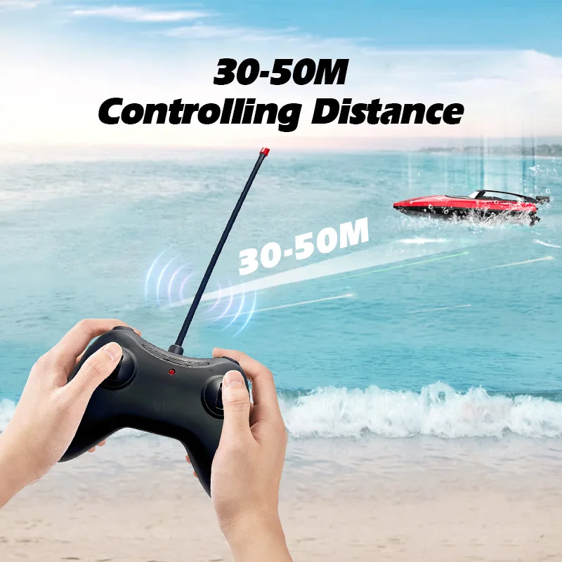Bateau RC 2.4GHz rapide avec 2 batteries, jouet étanche pour piscine et lac