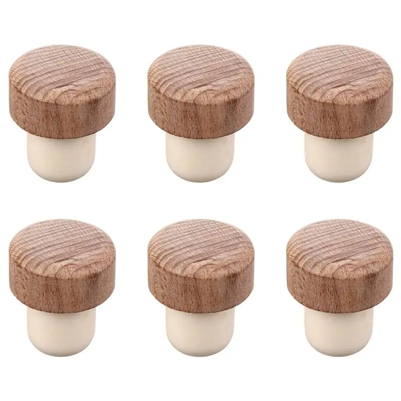 

6Pcs Wooden Wine Bottle Plugs Corks T Shaped Wine Bottle Stoppers Reusable and Rubber Wine Cork Stopper Sealing Plug Bottle Cap