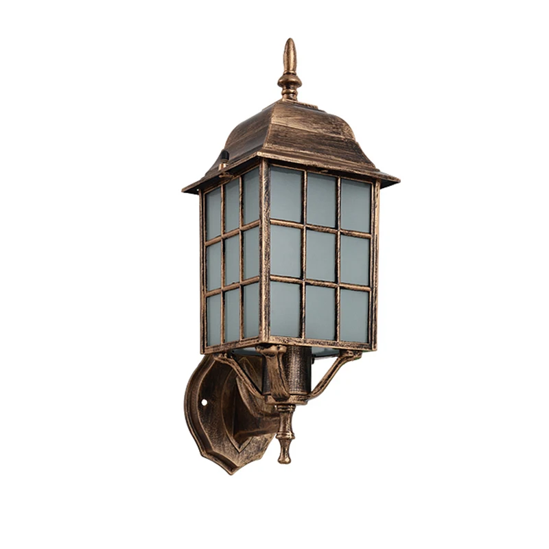 Vintage Bronze Aluminum Waterproof Outdoor Wall Sconce Lamp European Retro Glass E27 LED Light Garden Yard Patio Fixture ganriland g40 1w led filament globe bulbs e12 e14 amber glass 2200k dimmable patio fairy string light replacement outdoor bulb