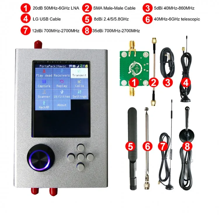 

Unassembled 1MHz-6GHz SDR Radio Receiver HackRF One + Portapack H2 With LNA SMA Cable