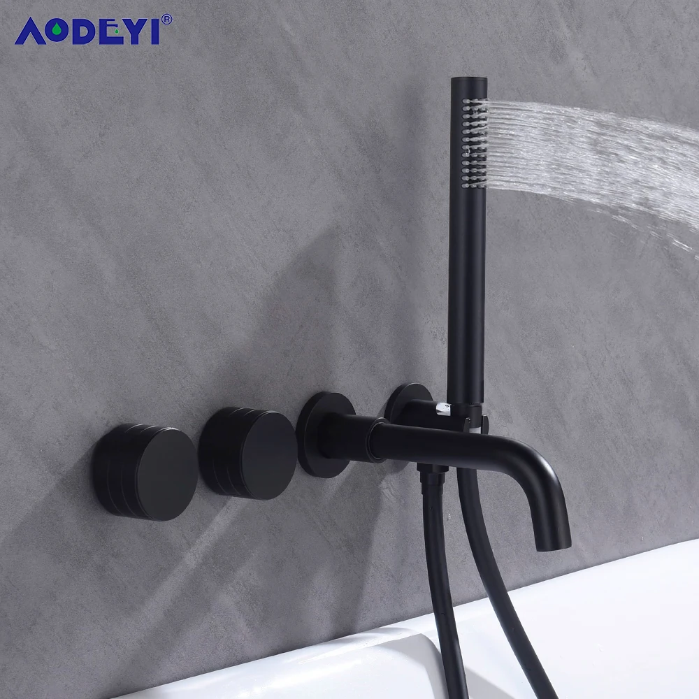 Bathroom Shower Faucet Set Bathroom Shower Faucet Set Black Mixer Valve Brushed Gold Solid Brass Hand Bath Tub Spout Two Ways Hot Cold Mixing Kit
