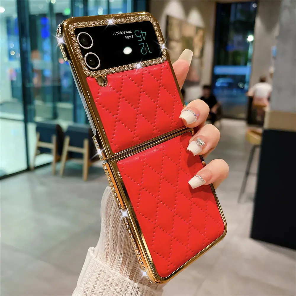 Luxury Gold Plated Diamond Leather Phone Case - Shockproof and Stylish Flip Cover