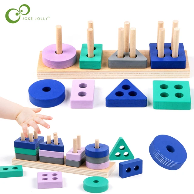 Wooden Montessori Toy Educational Building Blocks Toys Macaroon Column Color Shape Match Stacking Block Puzzle Children Toy  DDJ 1
