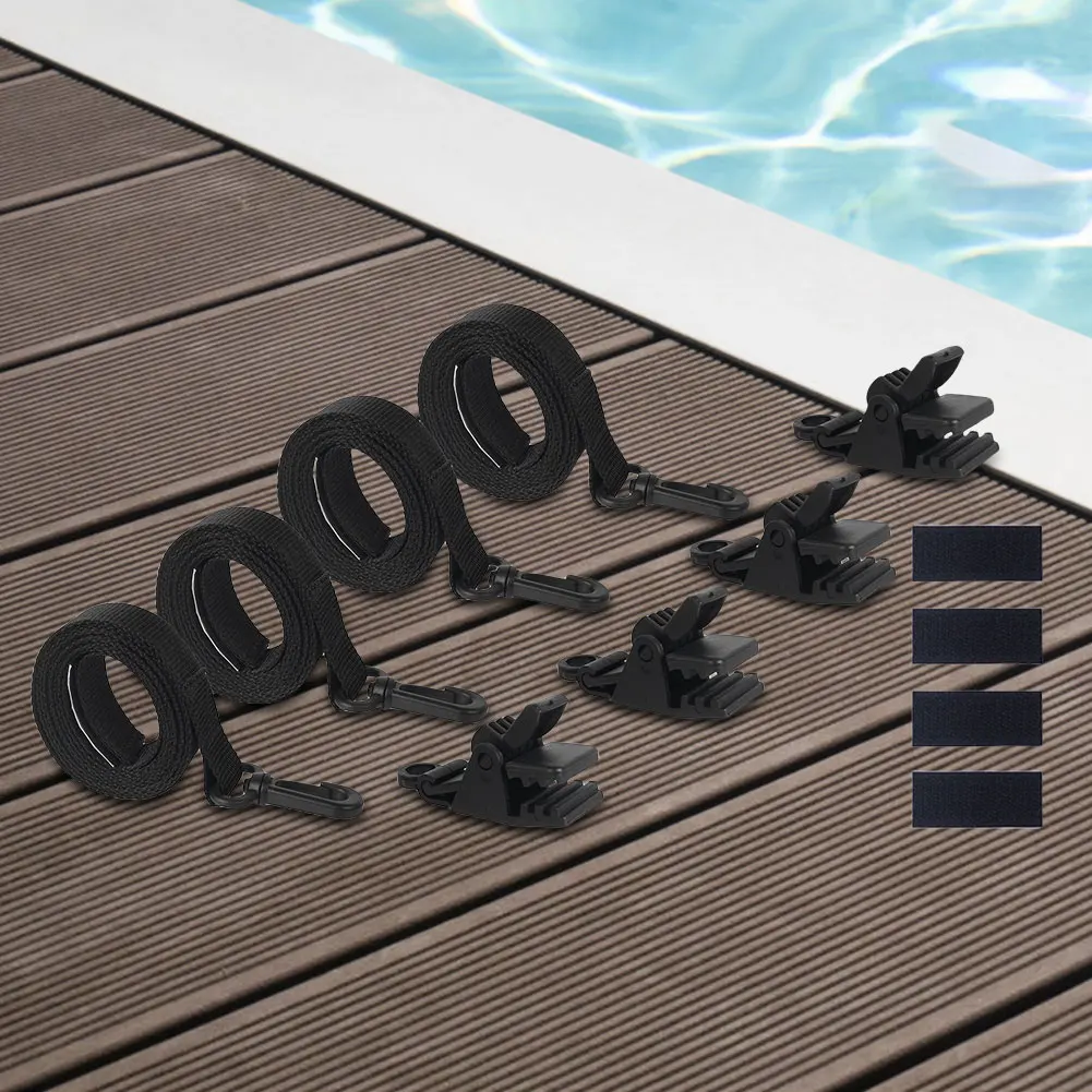 24Pcs Swimming Pool Solar Cover Straps and Clips Including 8 Straps 8 Clips and 8 Touch Fastener for In-Ground Swimming Pool