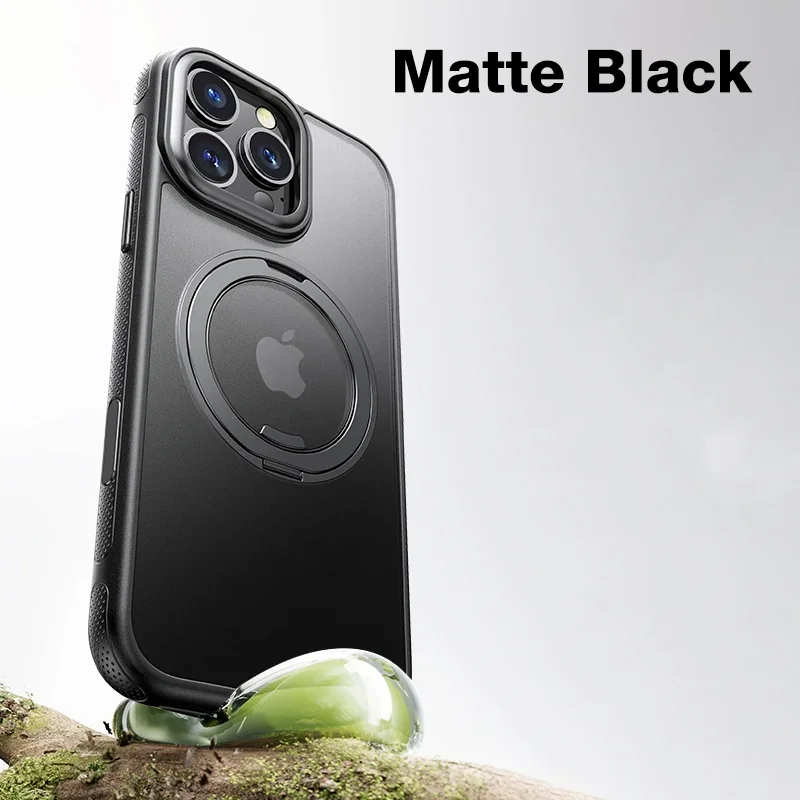 Magnetic Matte Shockproof Phone Case with 360° Rotating Ring Stand