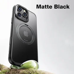 Magnetic Matte Shockproof Phone Case with 360° Rotating Ring Stand - iPhone 15 (Matte Black)