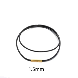 Men's Genuine Black Leather Rope Necklace with Clasp - 50cm (BK GD 1.5)