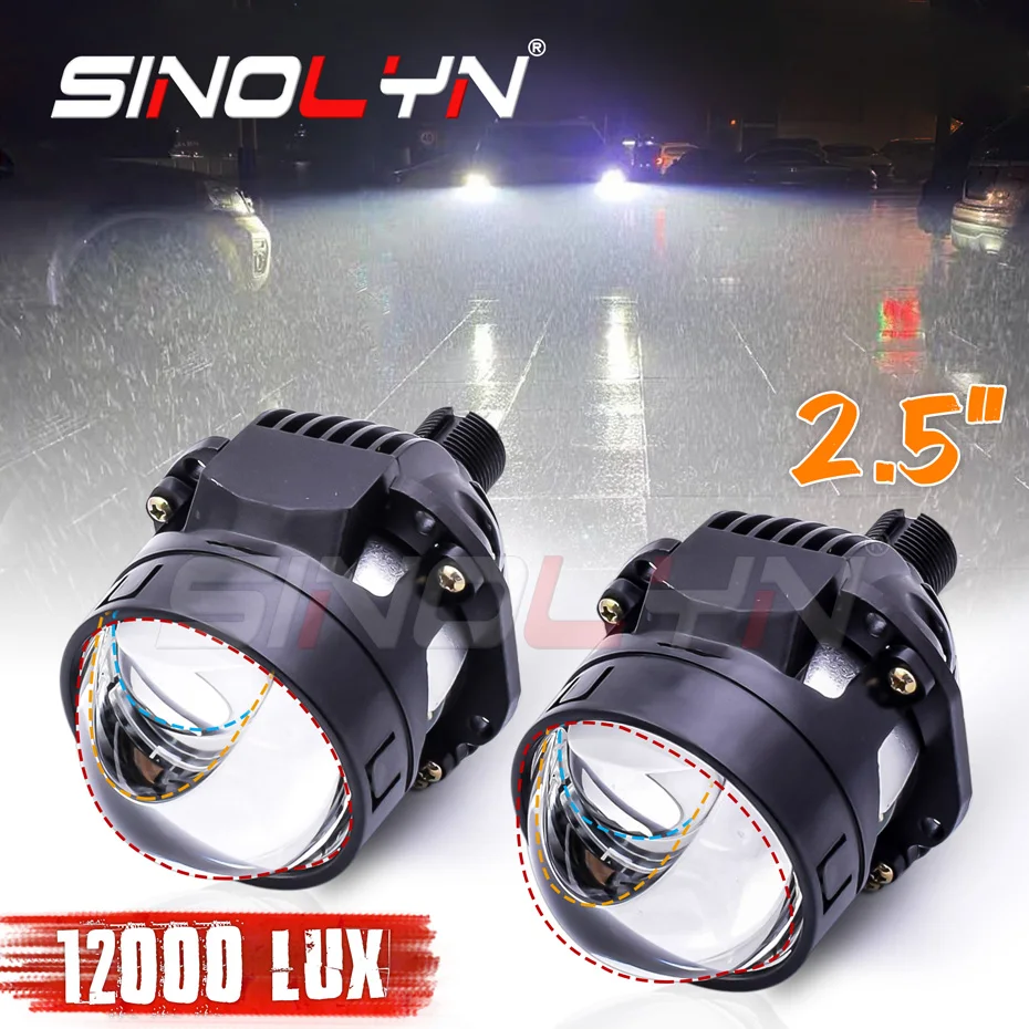 85W 2.5 Inch Bi LED Projector H7 LED H4 9005 9006 Angel Eyes Hyperboloid Lenses For Headlight 12000LM Car Lights Car Accessories