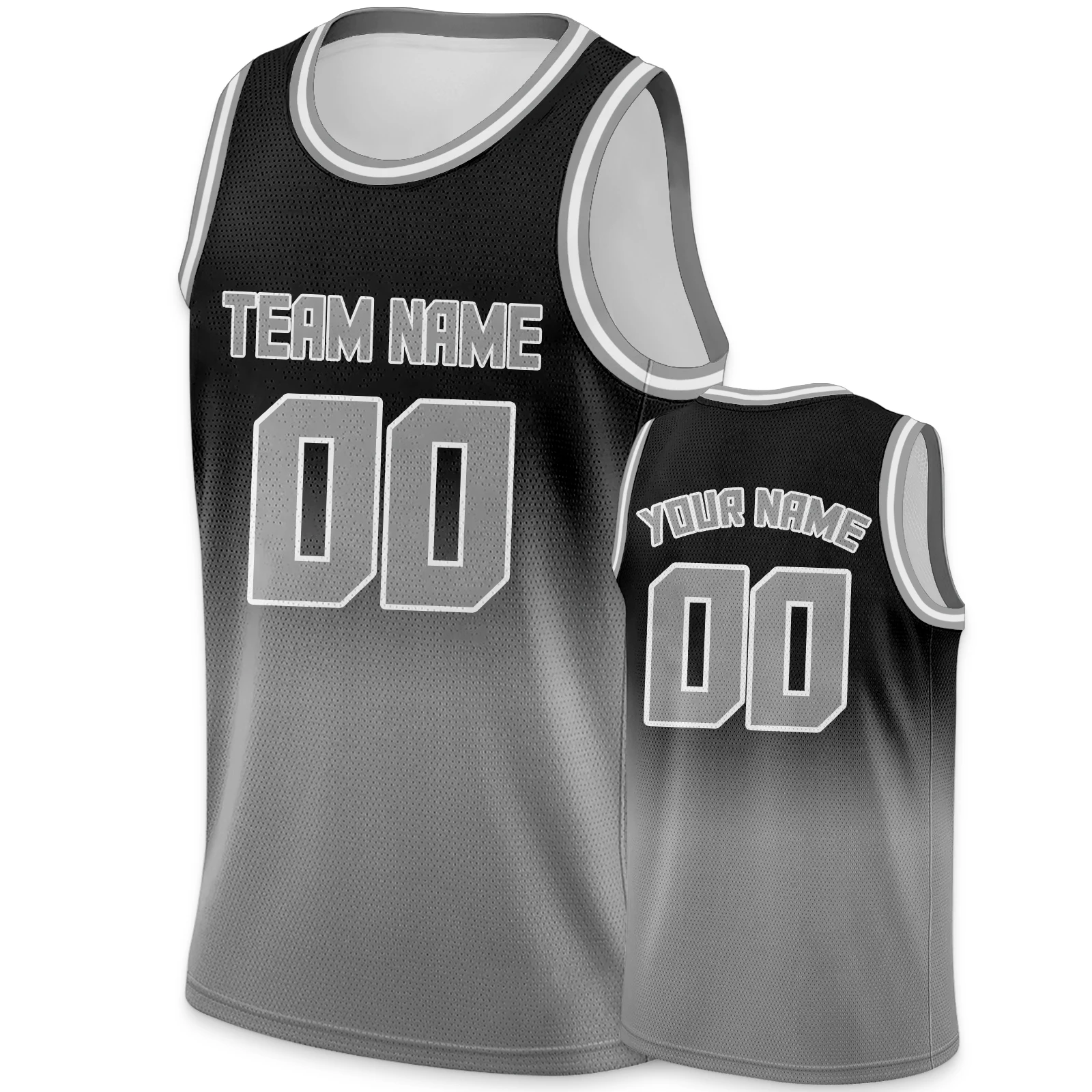 Gray Black Gradient Basketball Jersey Men Women Youth Kids Printed Team Name Number Personalized Basketball Uniform