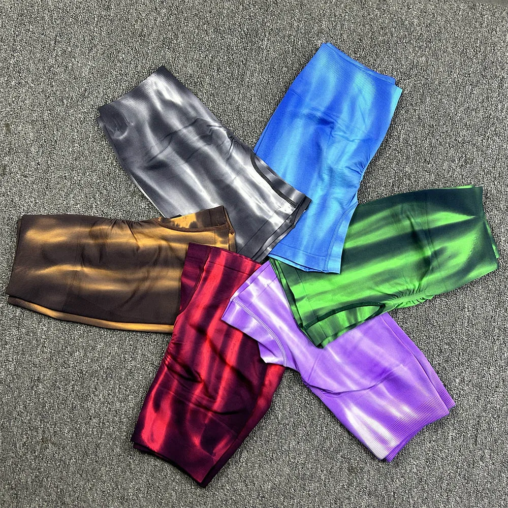 Seamless Push Up Scrunch Sport Shorts For Women High Waist Tummy Control Biker Gym Fitness Gradient Aurora Yoga Tights Butt Lift