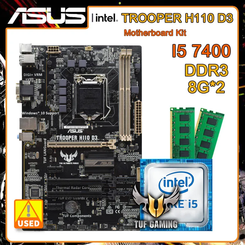 Set Scheda Madre Lga 1151 Kit Scheda Madre Asus Trooper H110 D3 Con Core I5 7400 E 2 Xddr3 8G Ram Intel H110 Pci-E 3.0 Usb3.0