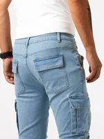 Pantalon de travail en denim pour hommes, délavé, couleur unie, multi-poches, décontracté, taille moyenne, coupe cintrée, vêtements quotidiens, pantalon de jogging 2