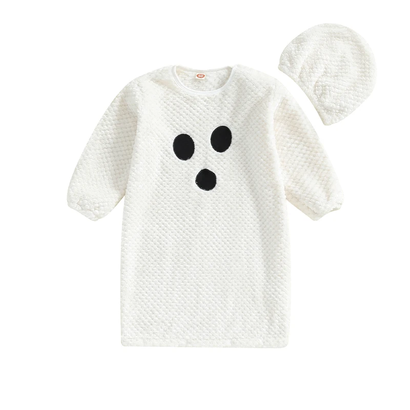 Baby Sleeper Gown with Hat Halloween Long Sleeve Ghost Face Newborn Sleeping Bag Cap Set for Boys Girls