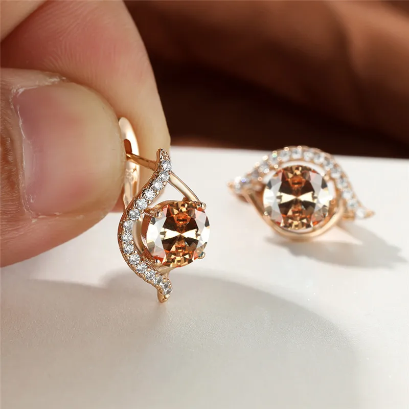 Purple Crystal Round Stone Earrings Trendy Multicolor Zircon Hoop Earrings Vintage Gold Color Wedding Earrings For Women Jewelry