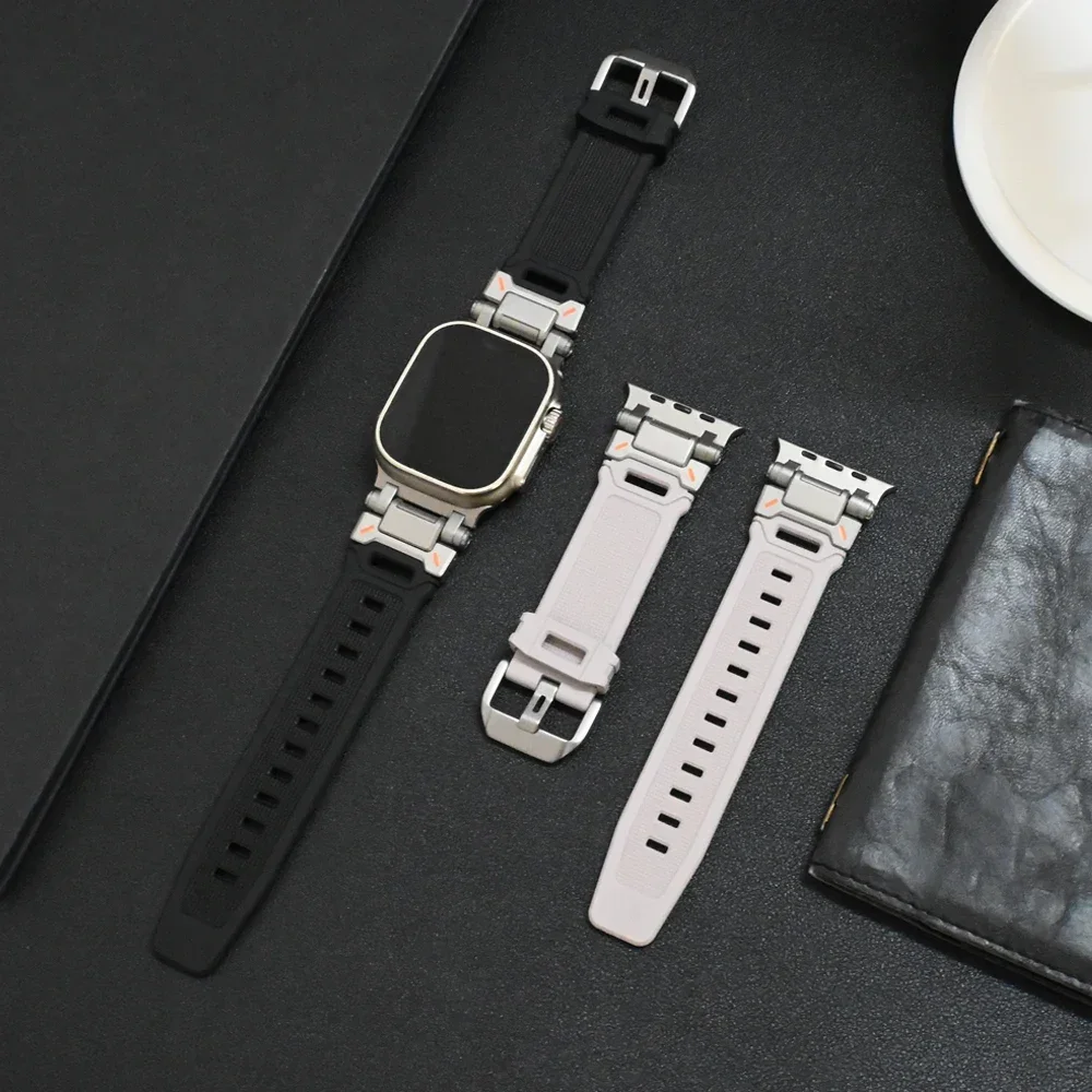 Rubber Sports Band for Apple Watch Ultra 2 49mm Series 9 8 7 se 6 5 4 Strap for iWatch ultra 49 45mm 42 44mm Luxury TPU Bracelet