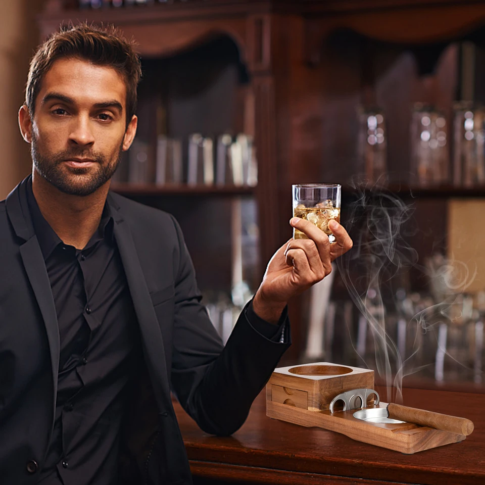 X-Bltu Cendrier À Cigares Avec Plateau En Verre À Whisky Et