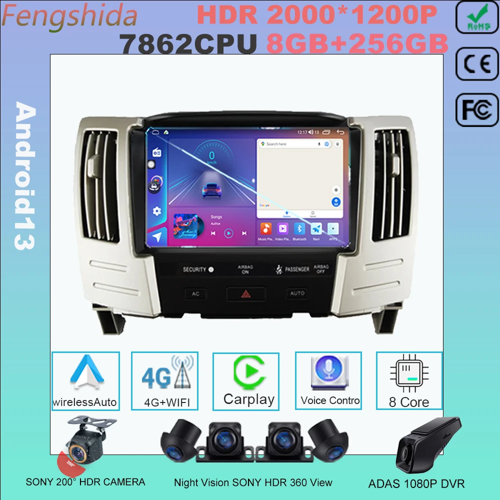 

Android 13 Screen DVD Multimedia For Lexus RX300 RX330 RX400 2004 - 2007 Auto Radio Car GPS Navigation Stereo Head Unit Player