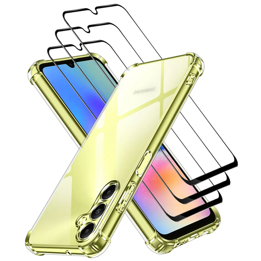 

4-in-1, Case+3 Glass for Samsung A05s A15 A25 A35 A55 Soft Clear Shockproof Silicone Phone Cases A15 5G Cover Samsung Galaxy A05