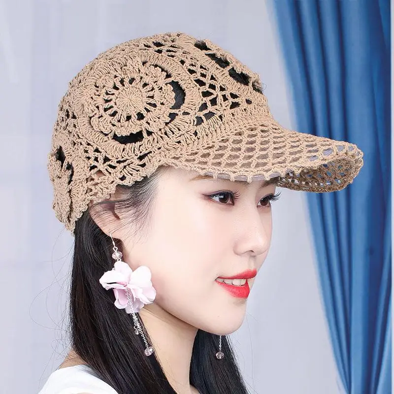 Summer Thin Hollow Hook Flower Hat Elegant Ladies Casual Peaked Cap Fashion All-match Simple Outdoor Street Sweet Baseball Caps