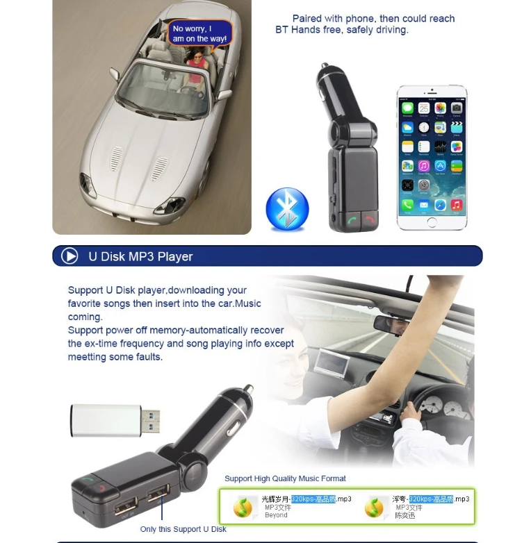 

Автомобильный Bluetooth громкой связи mp3-плеер FM передача для фотозвонков