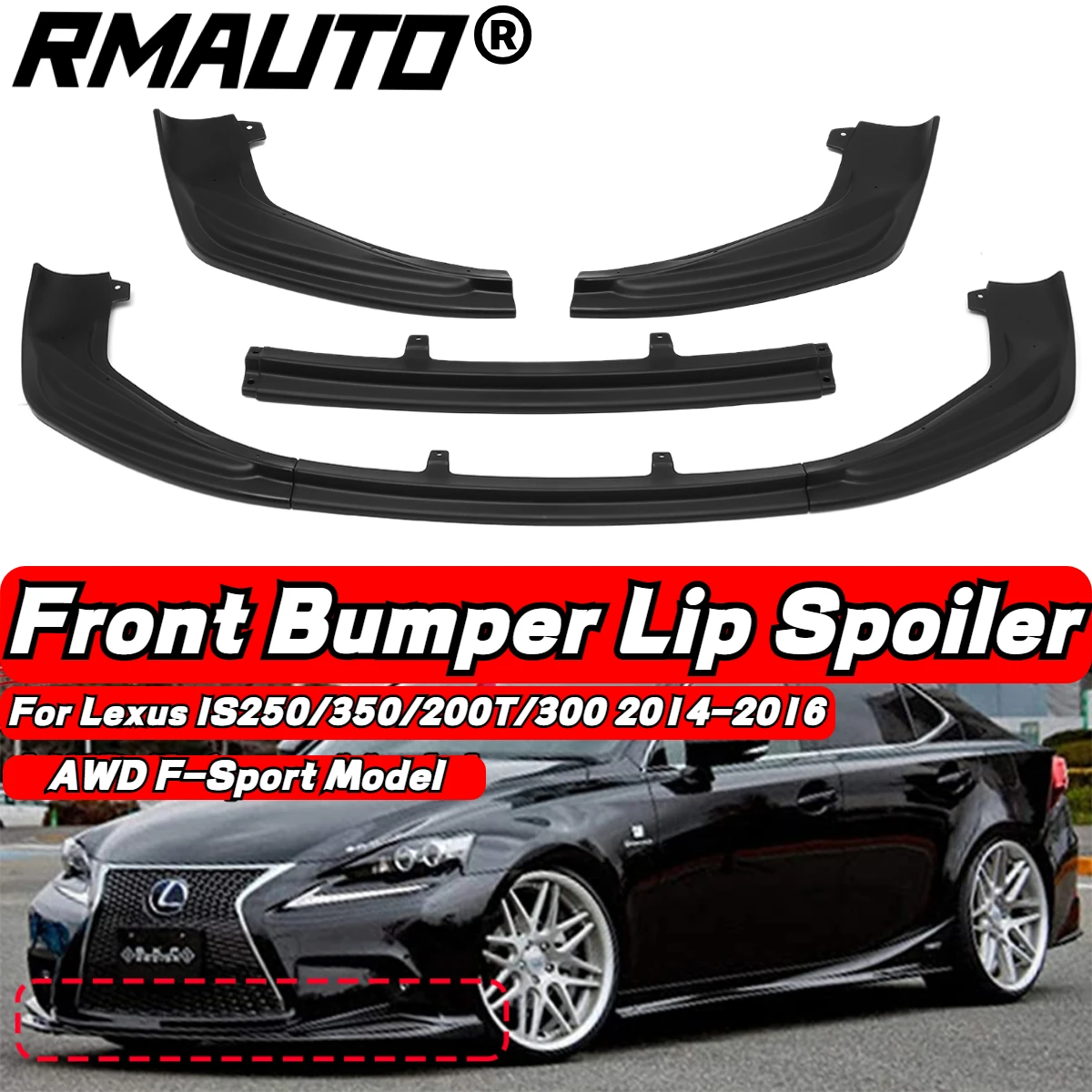 Matte Black Car Front Bumper Splitter Lip Diffuser Spoiler Body Kit For Lexus IS250 350 200T 300 AWD F-Sport Style 2014-2016