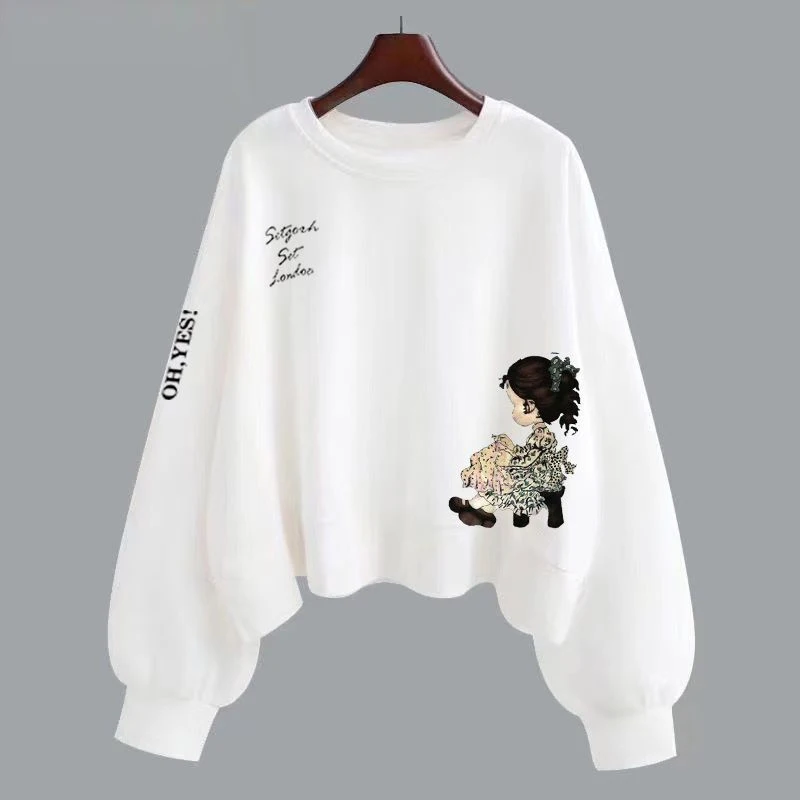 

Women's Clothing 2024 Spring Autumn Trendy Funny Kawaii Cartoon Print Sweatshirt Casual O Neck Long Sleeve Cotton Pullover Tops