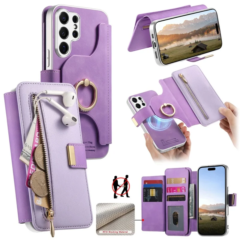 Premium Magnetic Leather Wallet Phone Case with Ring Card Holder