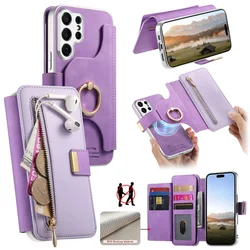 Premium Magnetic Leather Wallet Phone Case with Ring Card Holder - Samsung A07 (4G) (Purple)