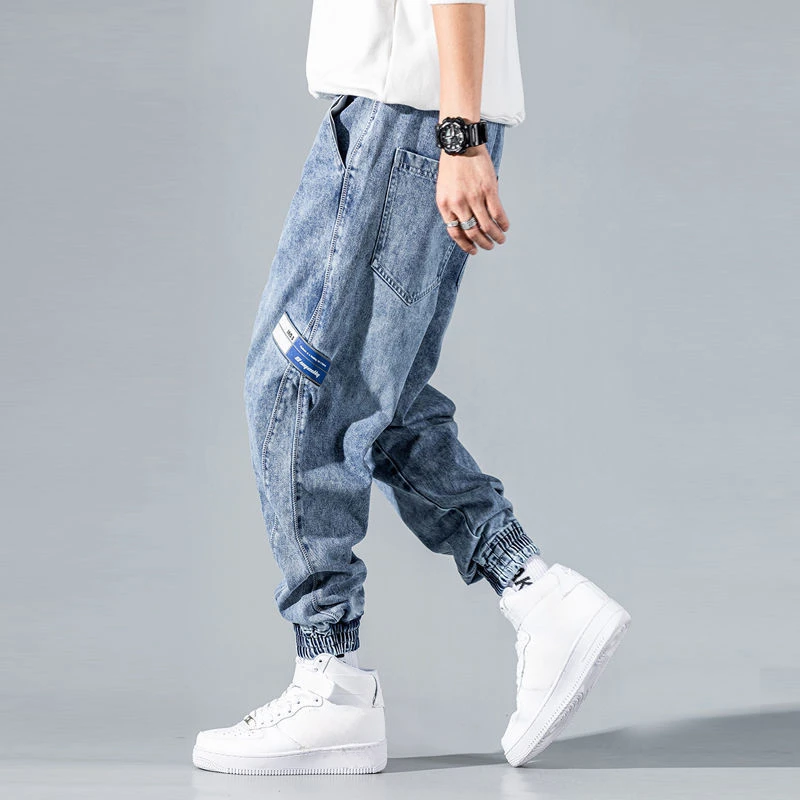 

Trousers Light Blue Male Cowboy Pants Cargo Jeans for Men Tapered Regular Washed Original Korean Fashion Designer Buggy 2023 Xs