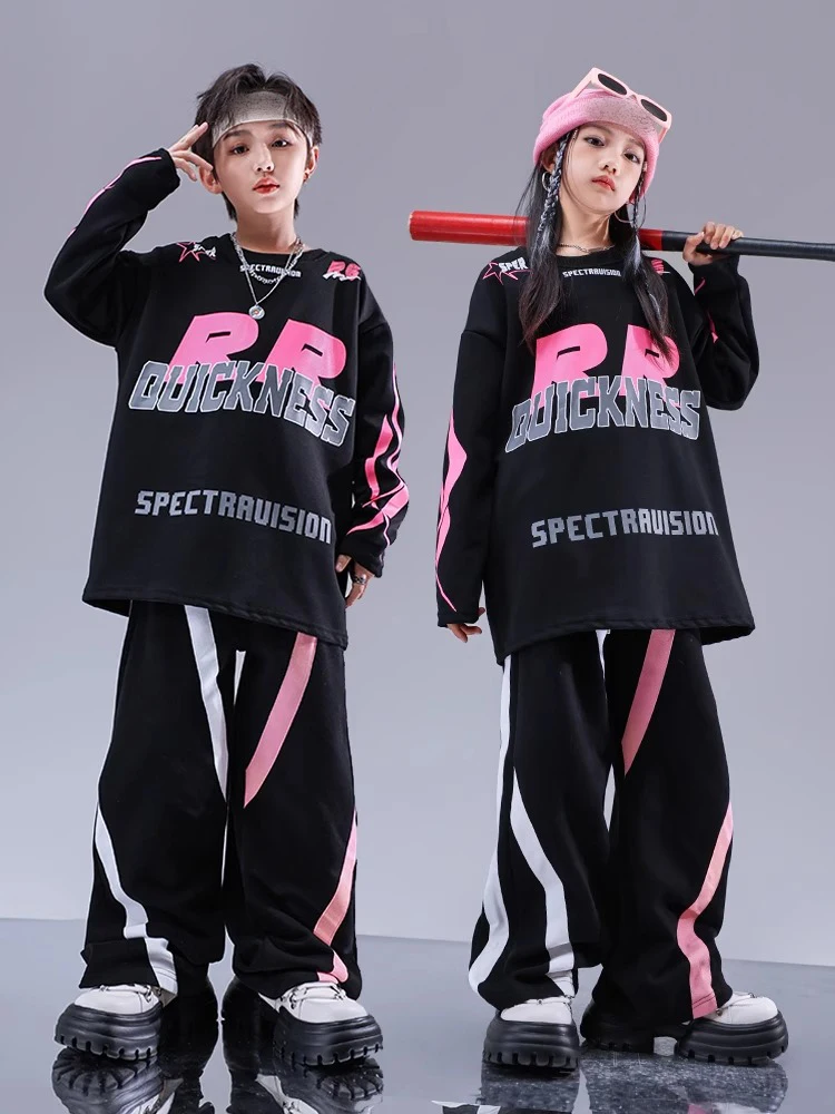 Jazz Modern Dance Costumes For Girls Loose Shirts Cargo Pants Suit Boys Hip Hop Street Dance Wear Stage Clothes DQS14623