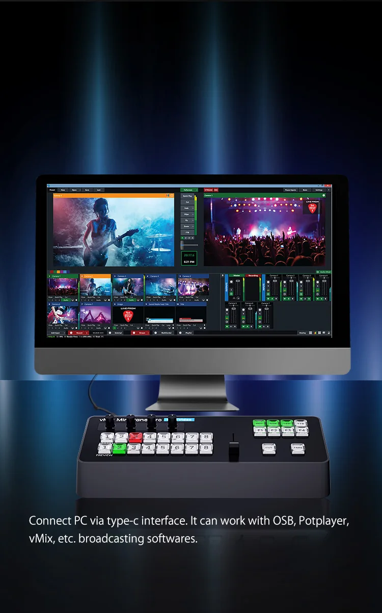 TYST Video Vmix Mini Pro Switcher BDM Control Panel MIDI2.0 Video Recording Swit
