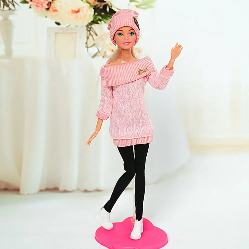 Clothes Suit for 30cm Fat Doll Boy's and Girl's High Collar Knitted Sweater Hat Stocking Set Doll's Accessories DIY Dress Up Toy