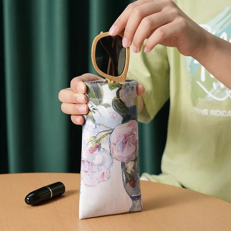 3 Size Floral Data Cable Storage Bag Automatically Closes Bags Waterproof PU Sunglasses Storage Bag USB Cable Carry-on Holder